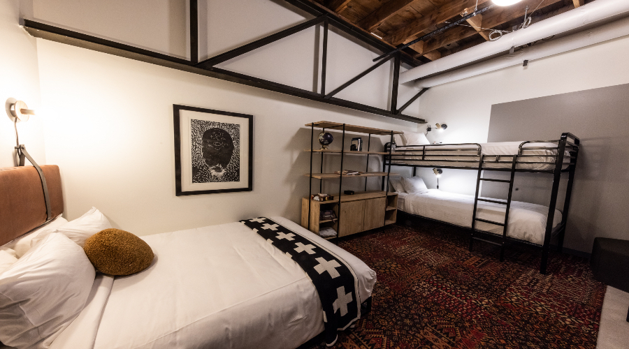 evo hotel room at Campus Salt Lake in Salt Lake City, Utah has family bunkrooms.