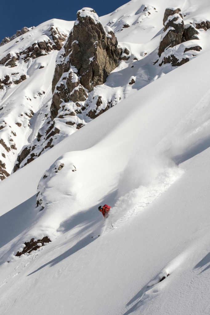 Lone skier finds perfect powder at Valle Nevado in Chile. Photo c. Valle Nevado - south american ski resorts