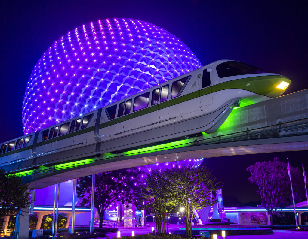 New paint job on Disney Monorail celebrates the 50th anniversary at the WDW resort.