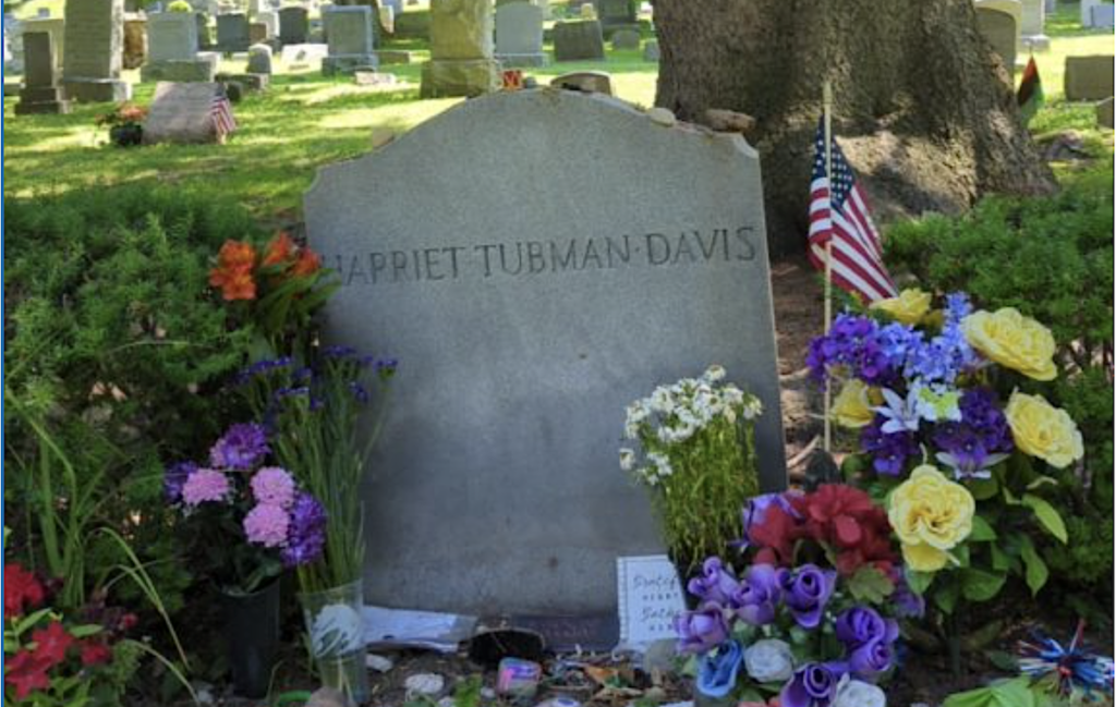 Tombstone at Harriet Tubman gravesite in Auburn, New York.