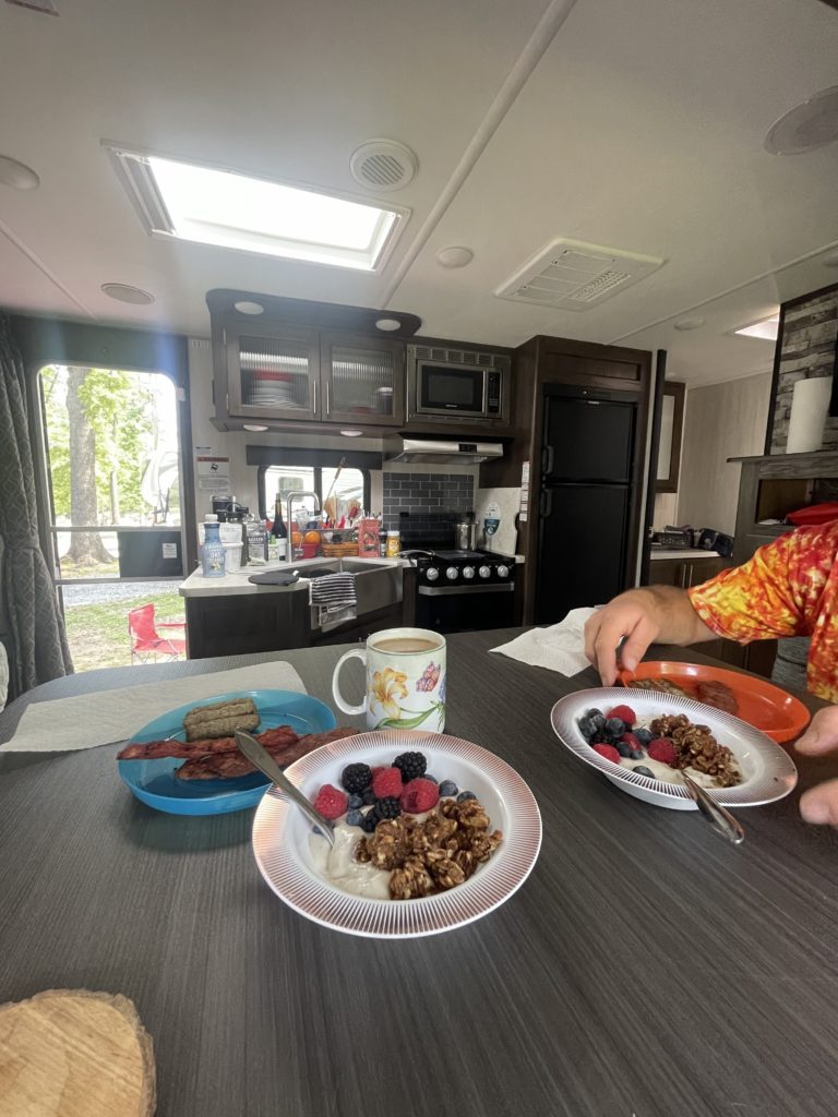 Breakfast food served in an RV.