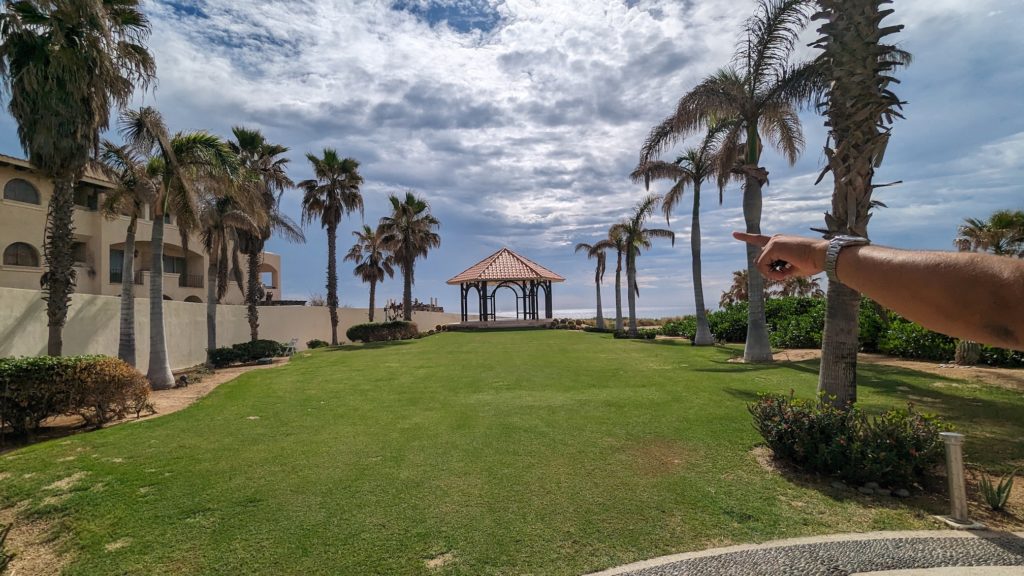 Wedding gazebo on the beach at an interval ownership resort in Los Cabos.