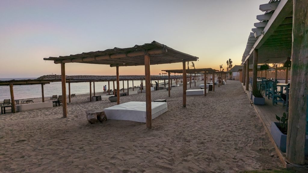 El Ganzo beach club is on an islet off the marina in San Jose del Cabo.