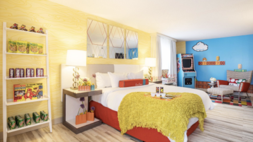 Pop culture themed guestroom immerses guests into the 1980s at the Curtis Hotel in Denver. Photo c. Curtis Hotel.
