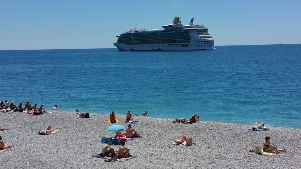 Royal Caribbean Quantum of the Seas moored off the private island of Coco Cay. Photo c. Kyle McCarthy/FamilyTravelForum