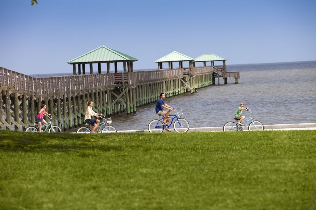 Family wellness vacations start with the waterfront bike route in Ocean Spring, Mississippi. Photo c. CoastalMississippi.com