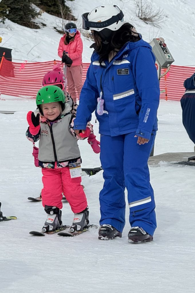 Toddler learns to ski at Park City Mountain Resort ski school. Photo c. Laura Sutherland