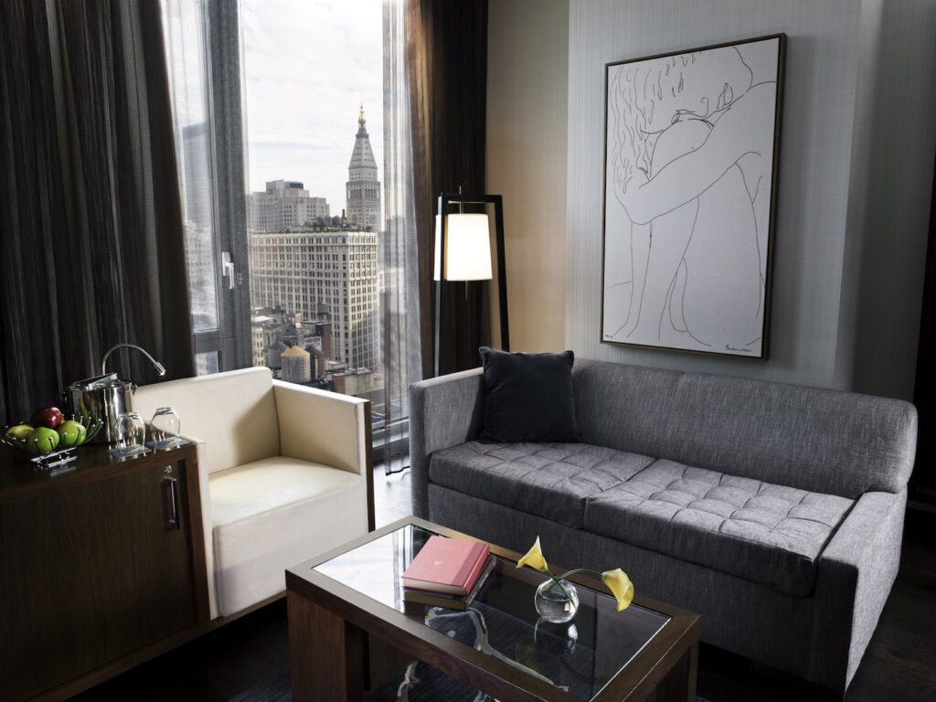 A premier suite with sofabed and parlor at the Kimpton Hotel Eventi in New York's Chelsea neighborhood.