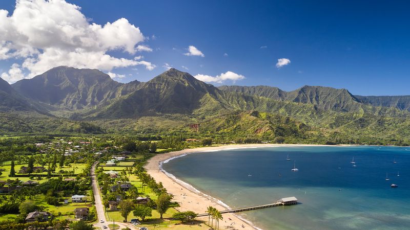 Hanalei Bay on Kauai Framed by Mountains