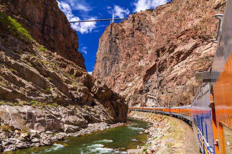 Royal Gorge Route Railroad Beside Towering Canyon Walls