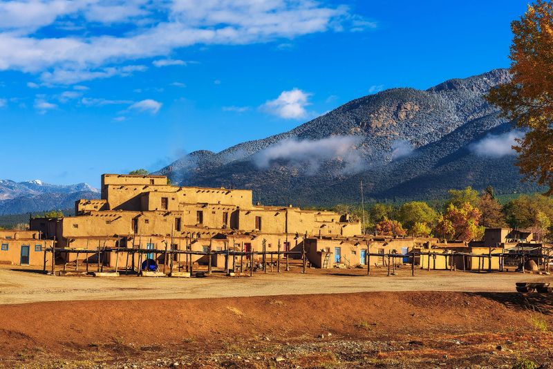Taos Pueblo in New Mexico With Sunlit Adobe Walls