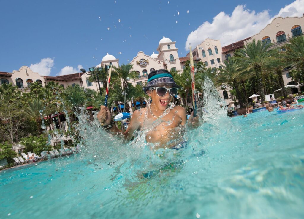 Universal's Hard Rock has a heated swimming pool that plays music underwater! Photo c. Universal Orlando Resort