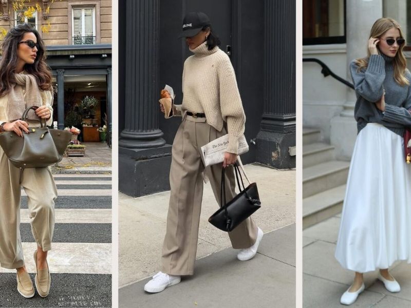 Oversized Sweater with Wide-Leg Trousers and Sneakers