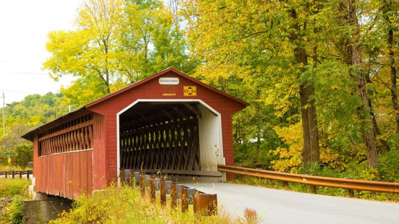 Paper Mill Village Bridge in Bennington: Historic Red Span in the Valley