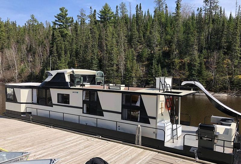 Floating Boathouse on Rainy Lake