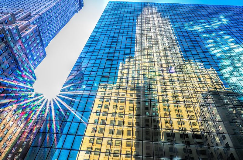 Chrysler Building Reflected in Nearby Glass Towers