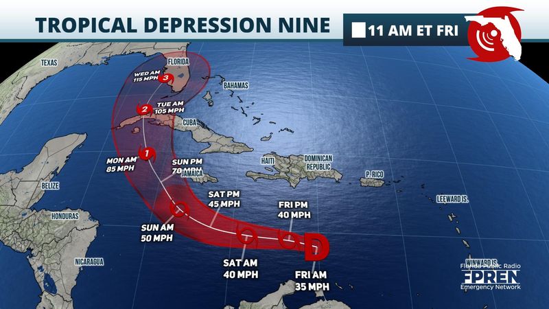 Tropical Depression Nine Intensifying Rapidly