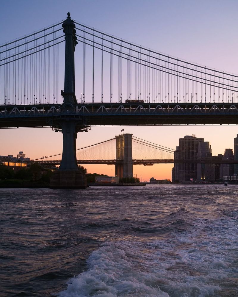 Brooklyn Bridge Viewed from the Waterfront Below