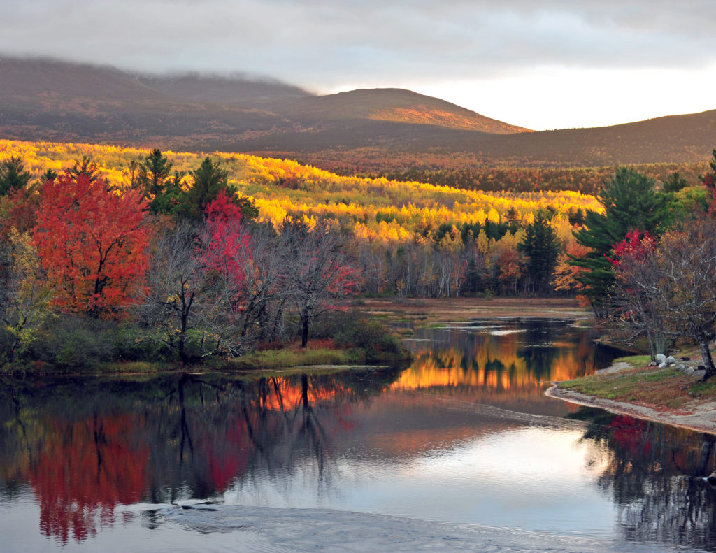 View from Abol Bridge, Maine at the beautiful fall foliage.