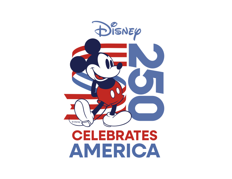 Official logo for the Disney Celebrates America's 250th Anniversary events features beloved Mickey Mouse.