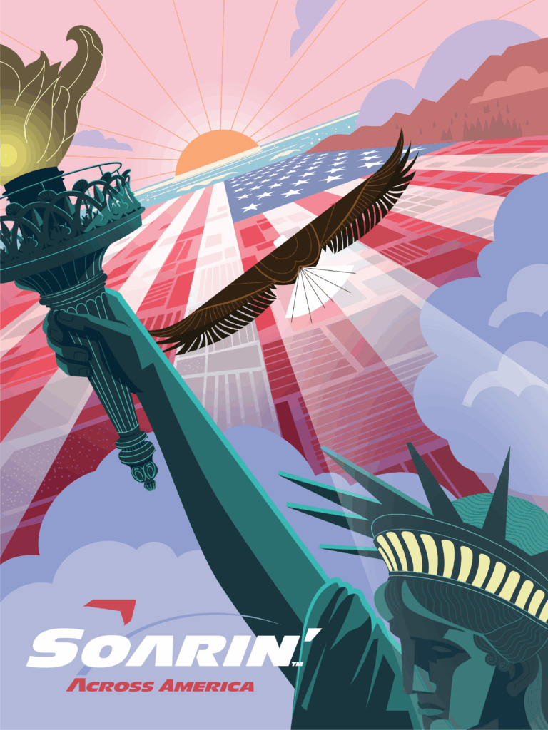 Poster for the new Soarin' Across America attractions at Disney theme parks in the U.S. Graphic c. Disney