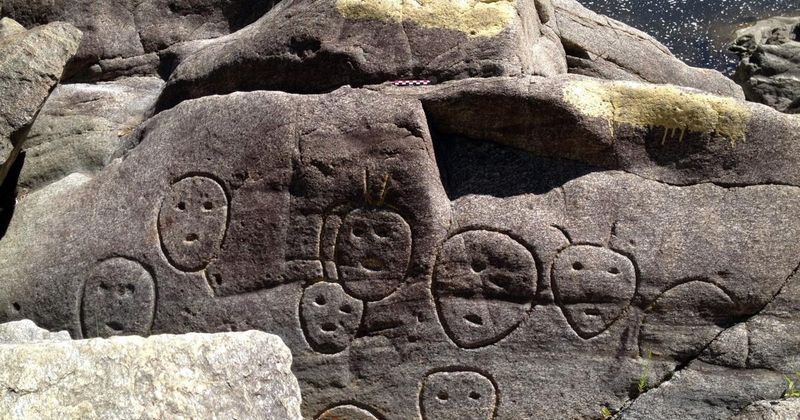 Bellows Falls, ancient petroglyphs by water