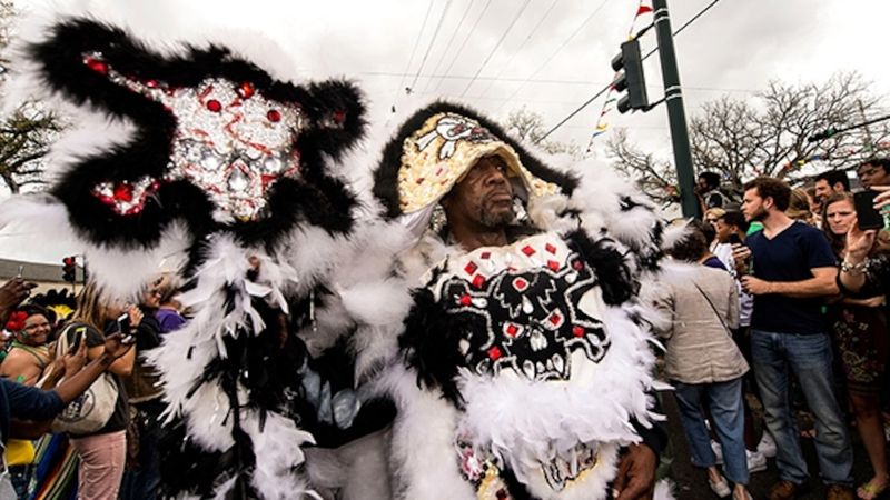 Mardi Gras Indian Suiting Up