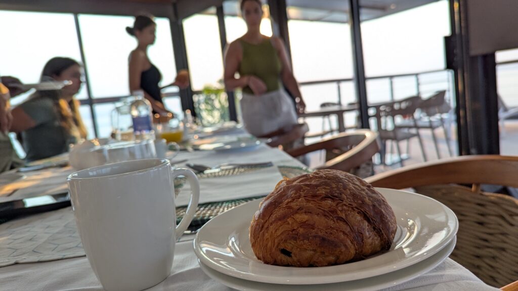 Fresh pain au chocolat and croissants at  breakfast on our CroisiEurope safari cruise.