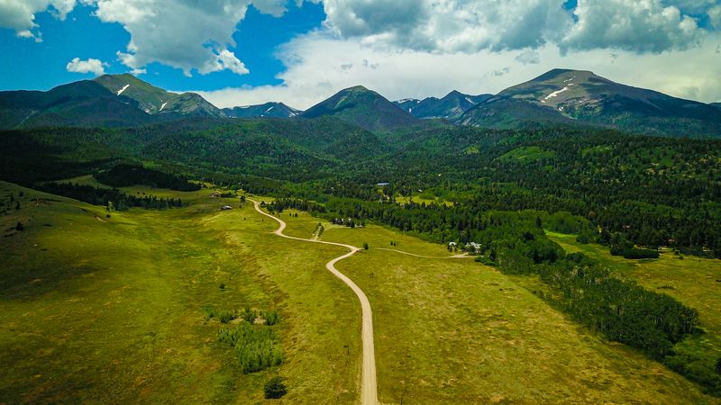 Historic Buildings Framed by Bright Mountain Color