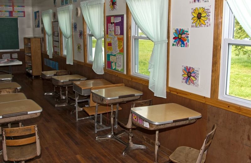 Schoolchildren and One-room Schoolhouses in Session