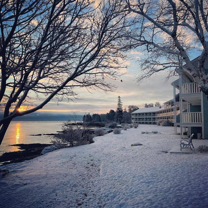 Bar Harbor Properties Framed by Snowy Shorelines