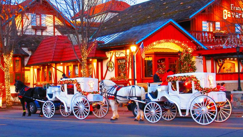 Horse-Drawn Carriage Rides Through Snowy Streets