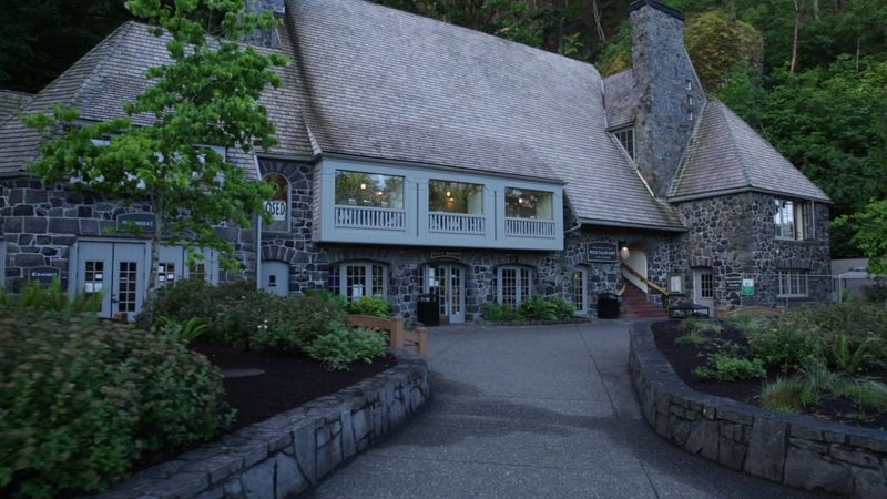 A lodge plaza with cozy comforts