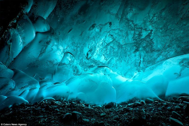 Ice Caves Illuminated After Dark