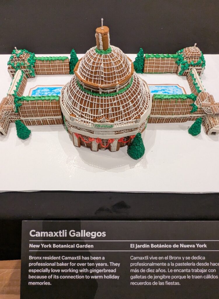 The greenhouse of the New York Botanical Garden in gingerbread, created by Max Gallegos.