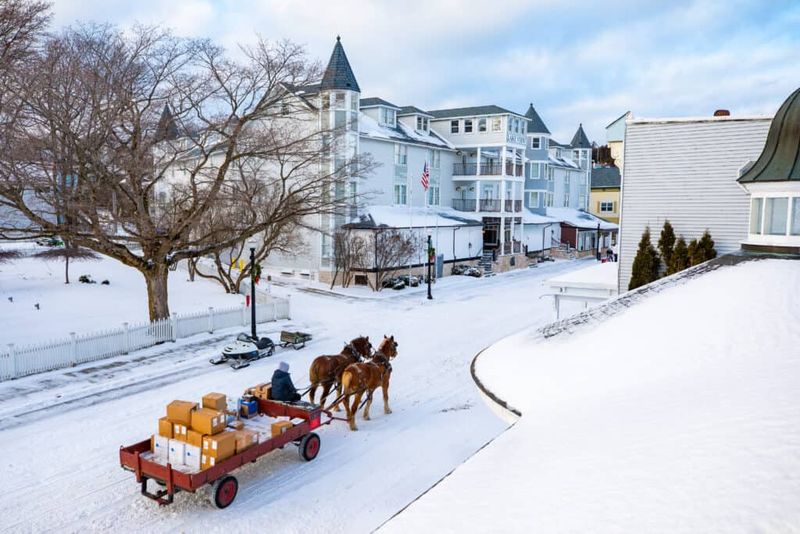 Horse-Drawn Sleigh Rides Through Snowy Streets