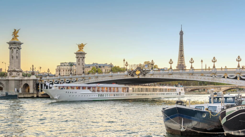 The riverboat Renoir moored on the Seine River in Paris, France. Photo c. CroisiEurope