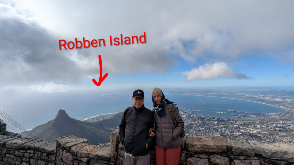 Robben Island, seen from Table Mountain in Cape Town.