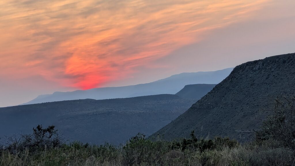 Sunset over Graaf-Reinet seen on our South Africa road trip.