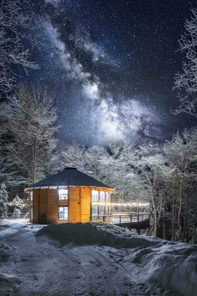 A snow yurt at Vermont's Mount Snow. Photo c. Oleksandr Mokrohuz for Airbnb