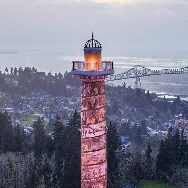The Astoria Column Watching Through the Clouds