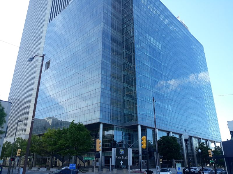 Tulsa City Hall area, plazas and public art with Deco echoes