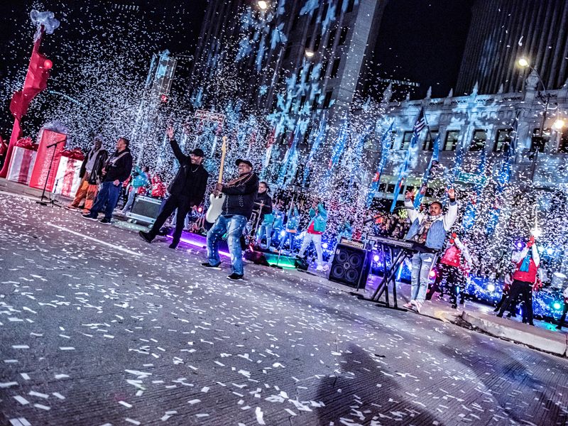 Holiday projections on historic facades