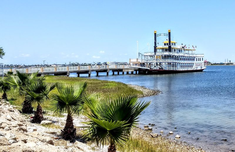 Palm framed views from the Colonel Paddlewheel Boat
