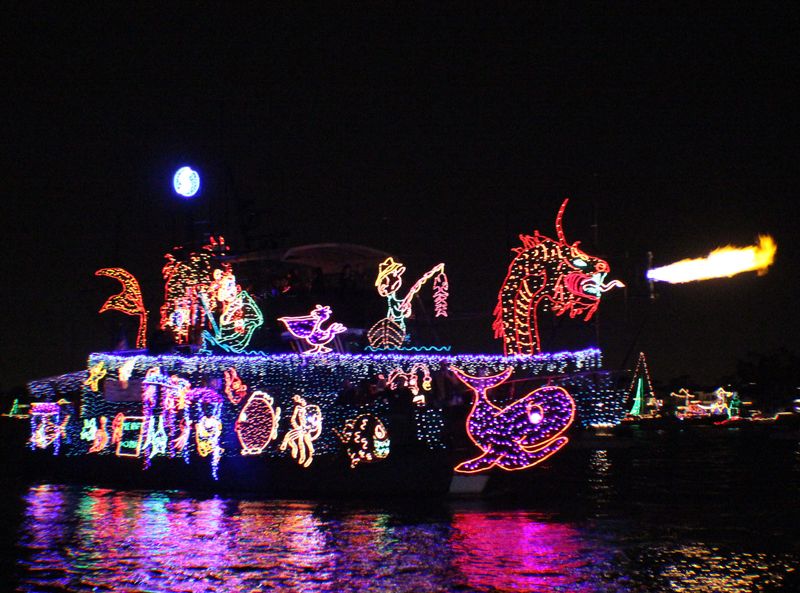Newport Beach Christmas Boat Parade, Newport Harbor, viewing at Marina Park, 1600 W Balboa Blvd, Newport Beach, CA 92663