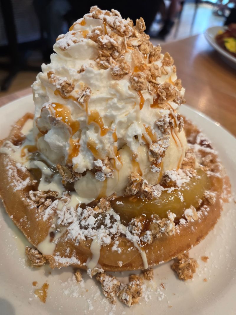Waffles With Toppings Piled Sky High
