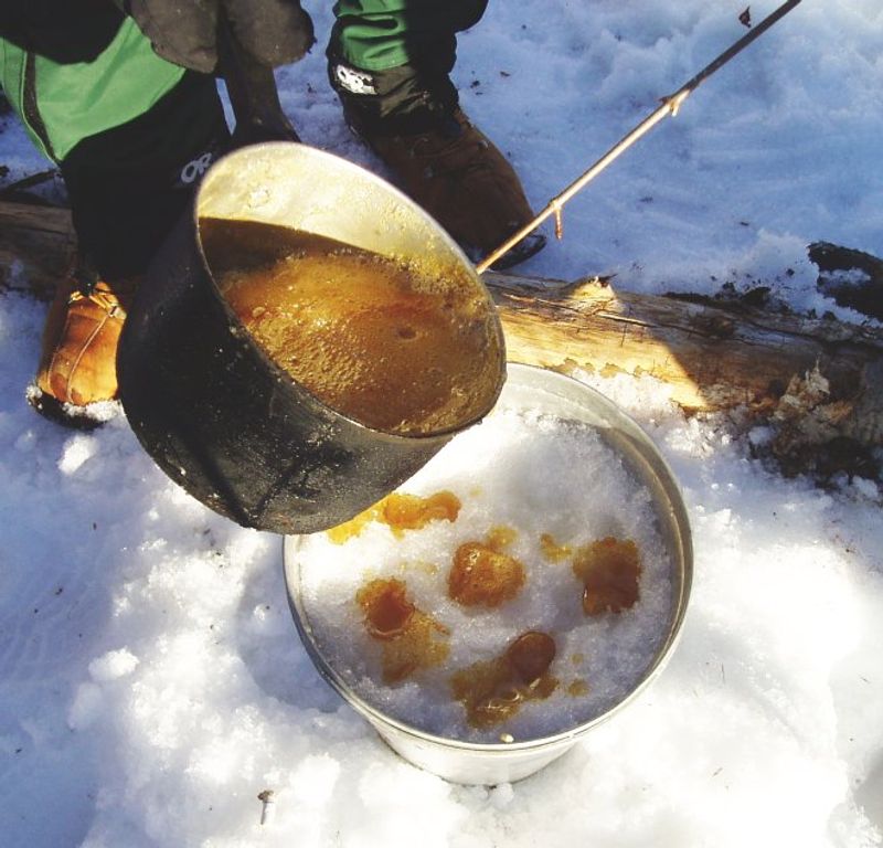 Dipping Maple Candy In Fresh Snow