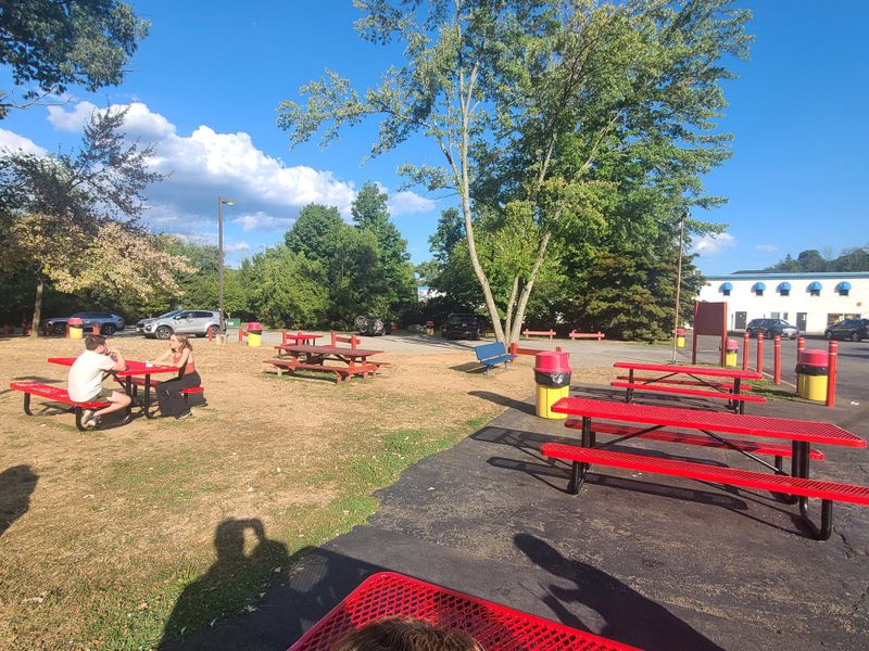 Old School Vibes with Outdoor Picnic Table Seating