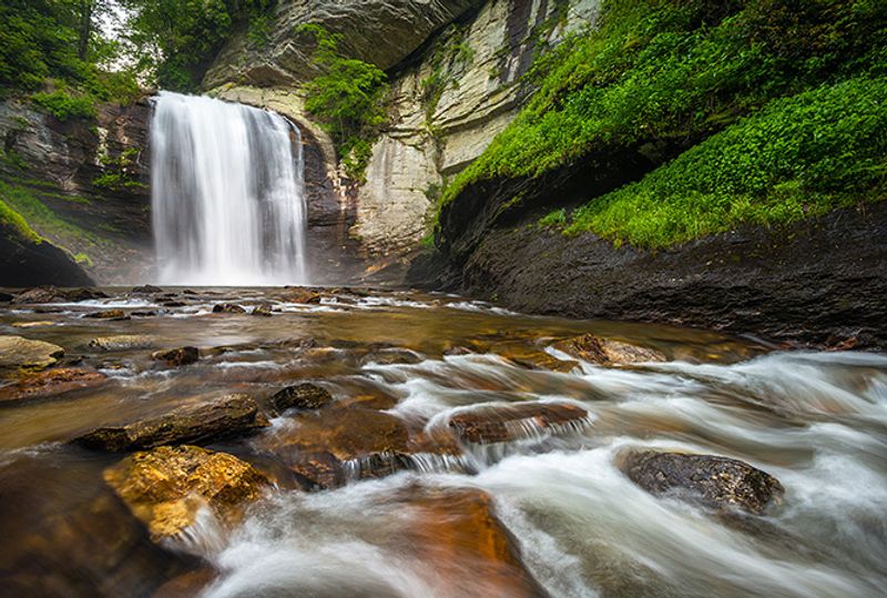 Looking Glass Falls Scenic Area In Pisgah National Forest 
