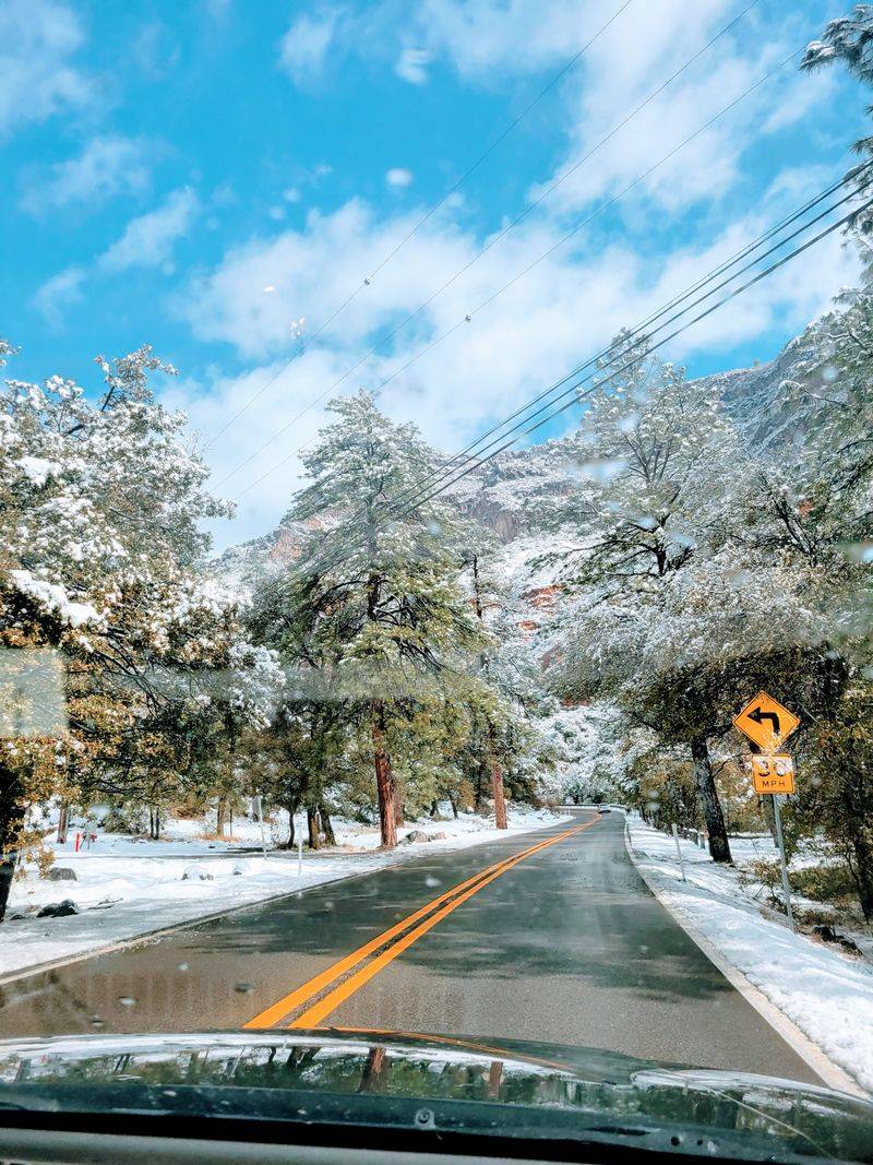 Sliding Down Oak Creek Canyon As Ice Clings To The Walls